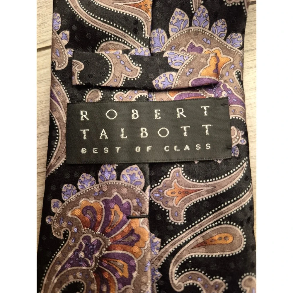 Robert Talbott Best of Class‎ Mens Silk Paisley Tie Black Purple Orange USA Made